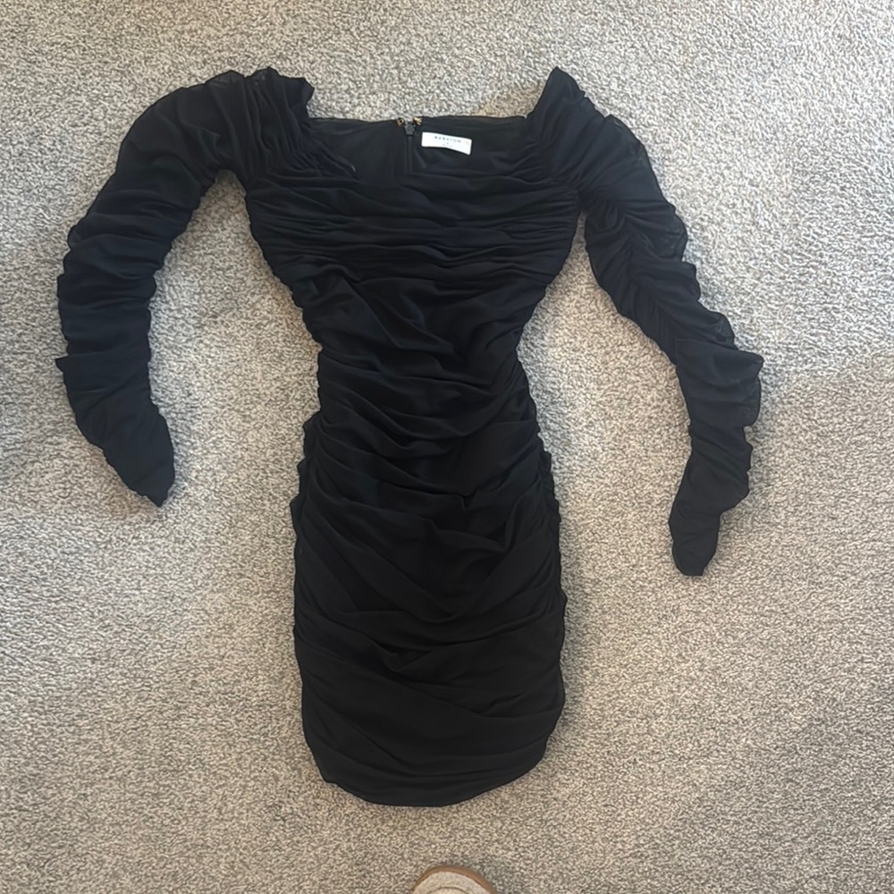 Babaton Black Ruched Off-Shoulder Bodycon Dress